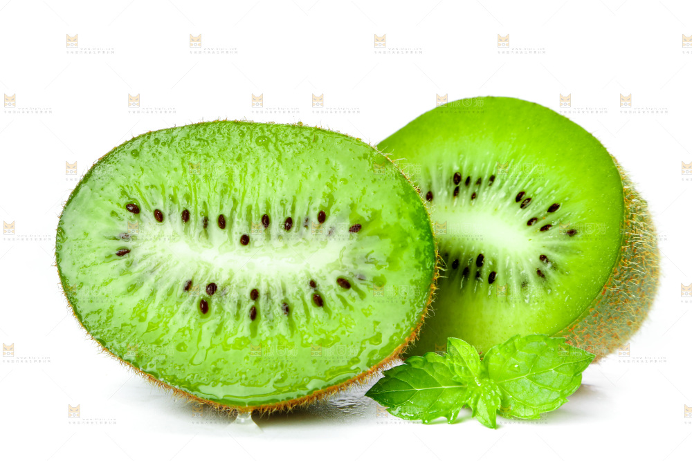 白底上的绿心奇异果