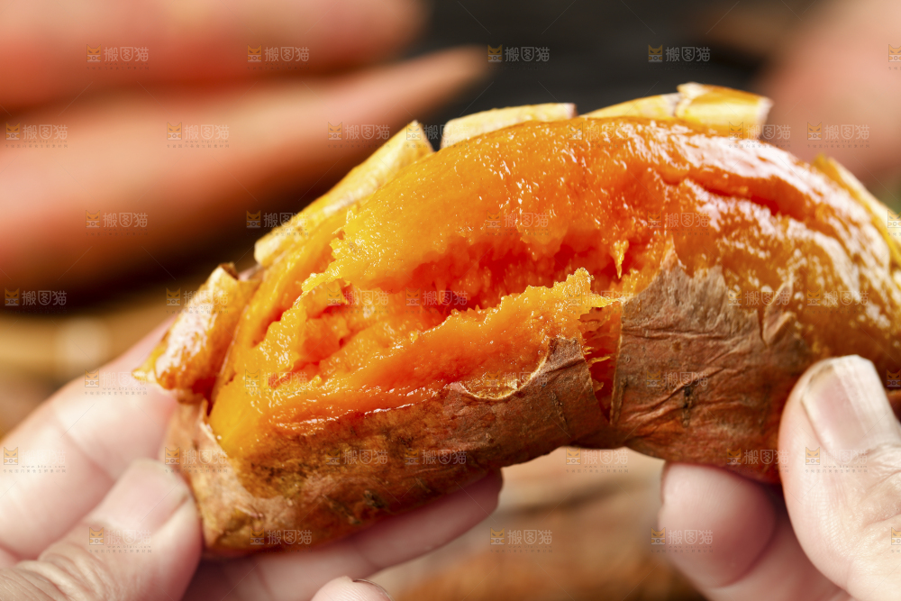 手上拿着沙地蜜薯