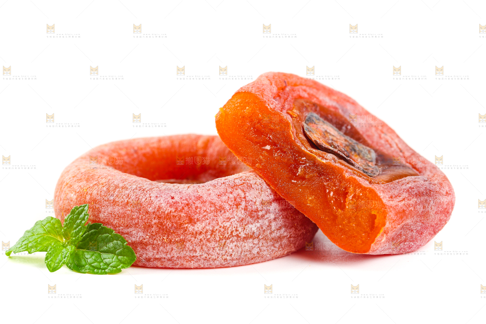 白底上摆放着圆柿饼