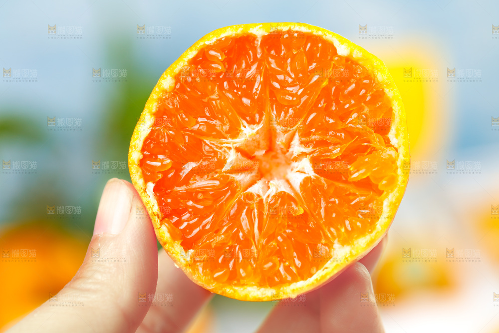 手上拿着无籽蜜桔