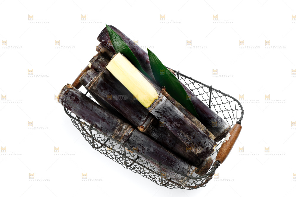 白底上篮子里的甘蔗