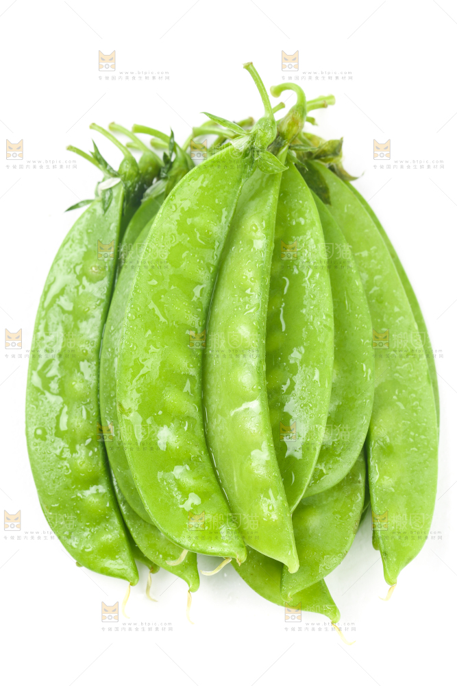白底上摆放着豌豆荚