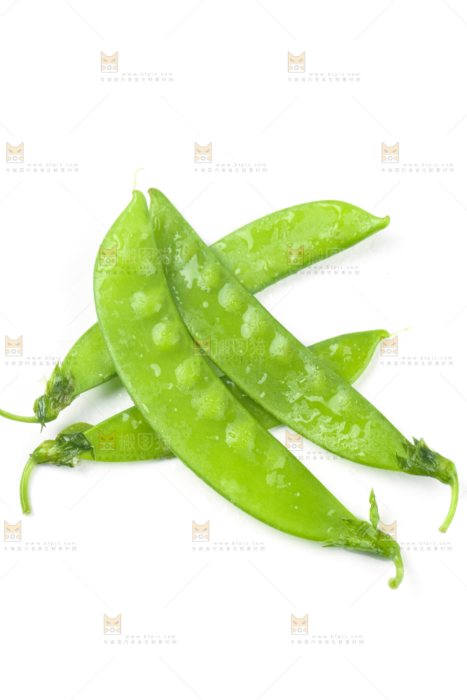 白底上摆放着豌豆荚