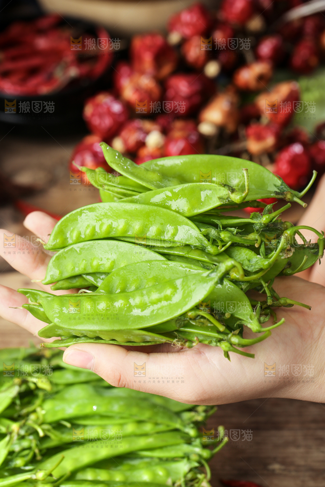 手里拿着荷兰豆
