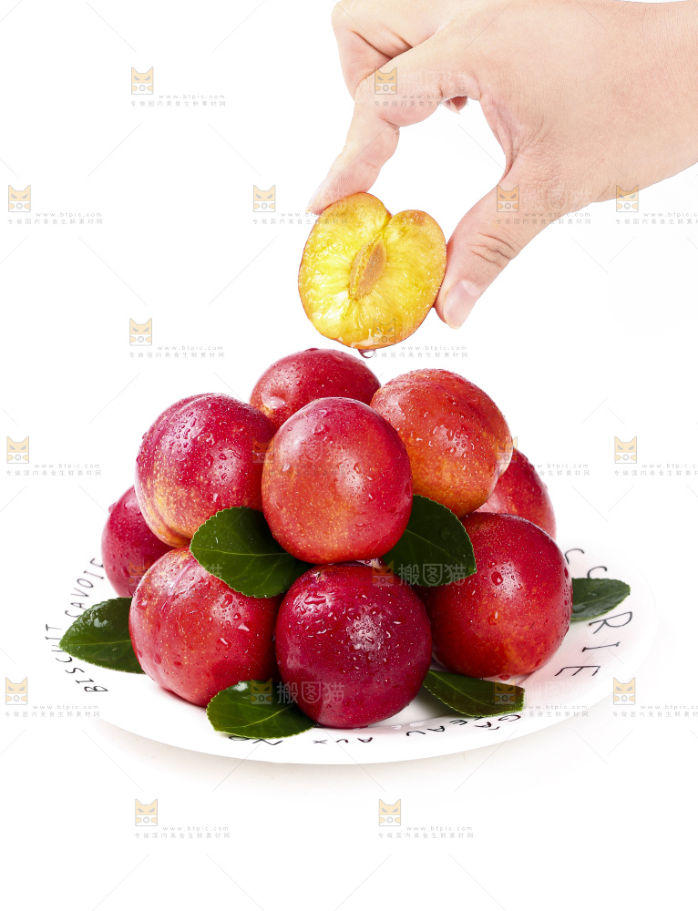 手拿掰开的珍珠李
