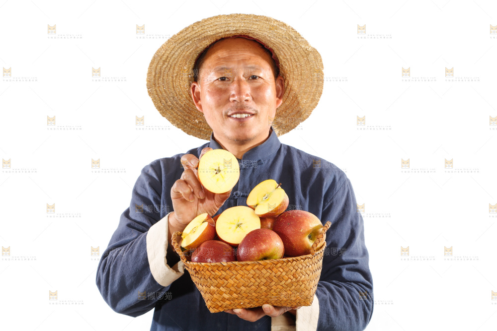农民手里端着一篮丑苹果
