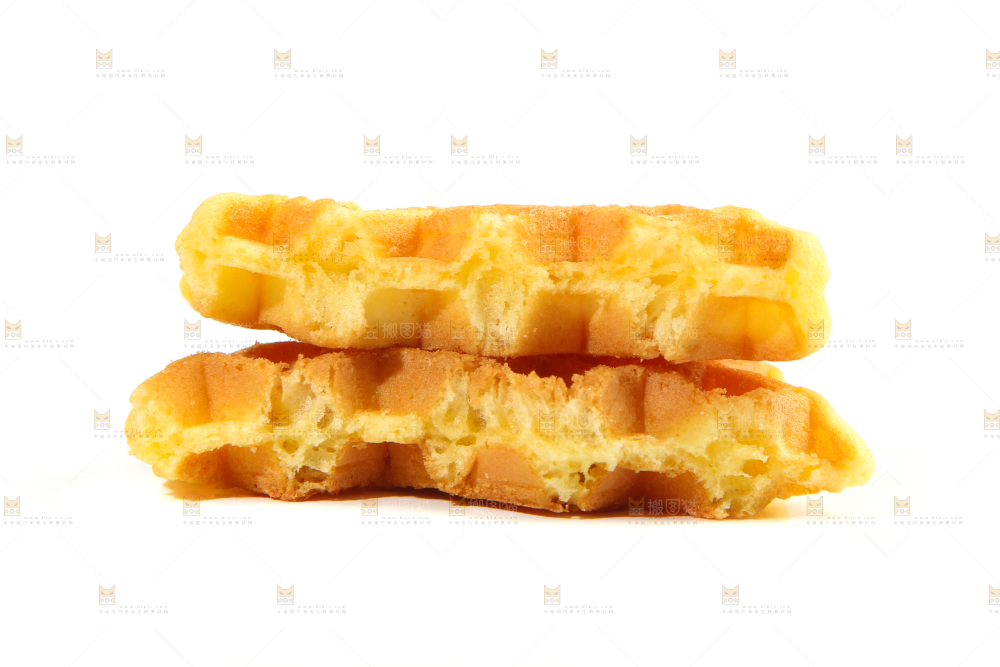白底上掰开的华夫饼