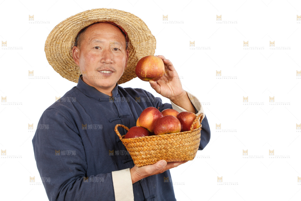 农民手里端着一篮丑苹果