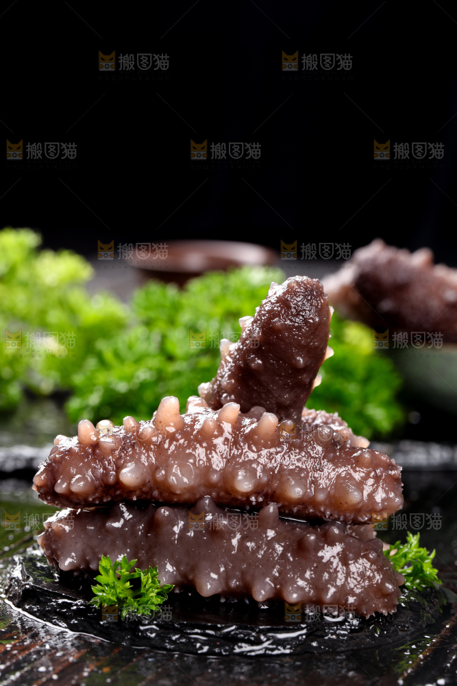 黑石板上的海参