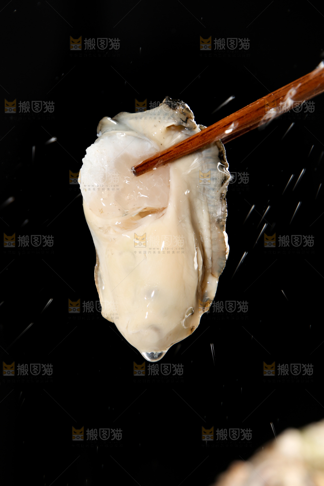 筷子夹着生蚝肉
