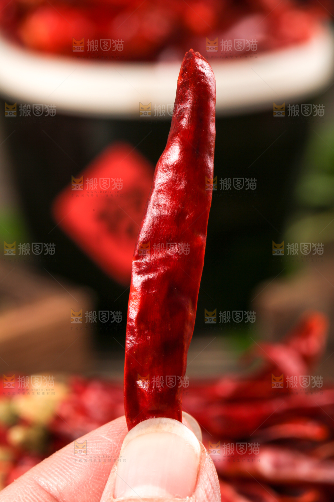 手里拿着干辣椒