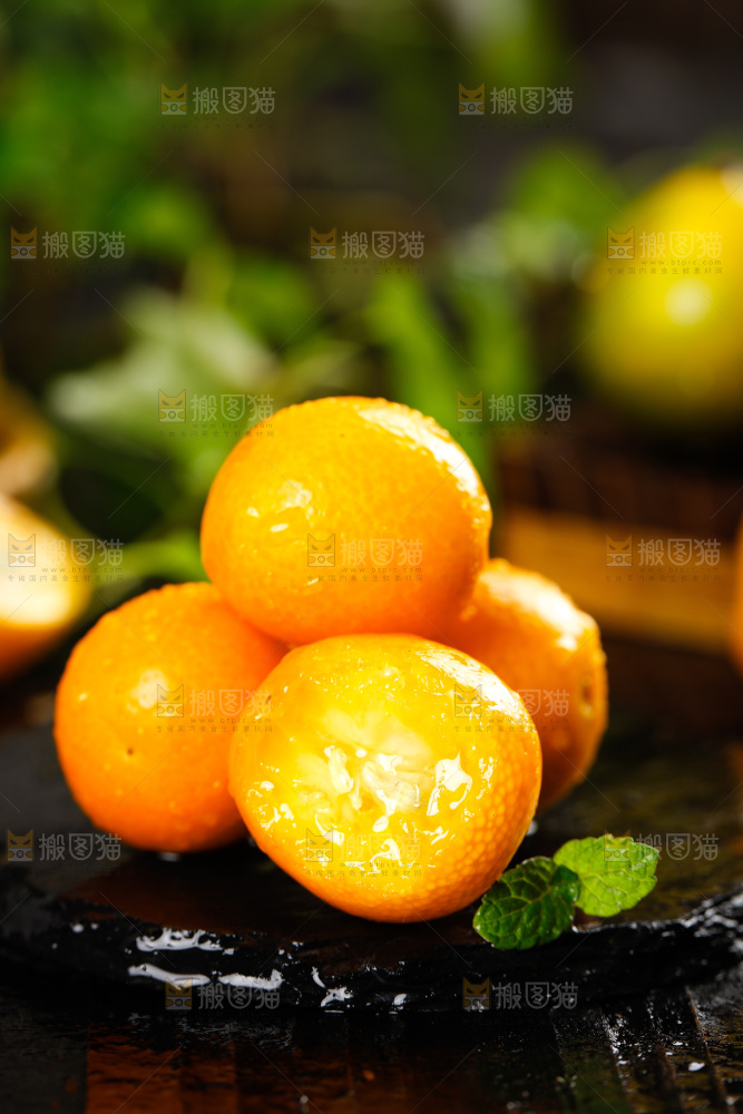 黑底上放着小金桔