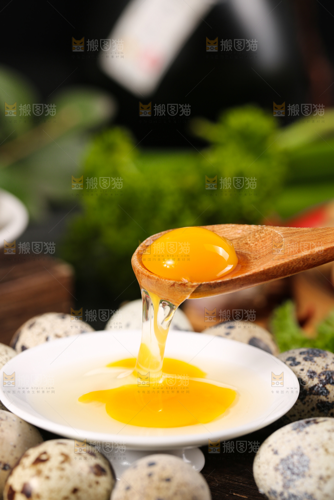 勺子里的新鲜鹌鹑蛋