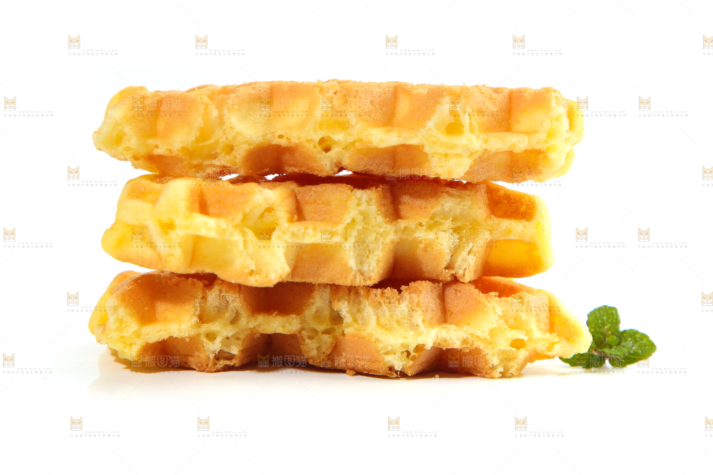 白底上掰开的华夫饼
