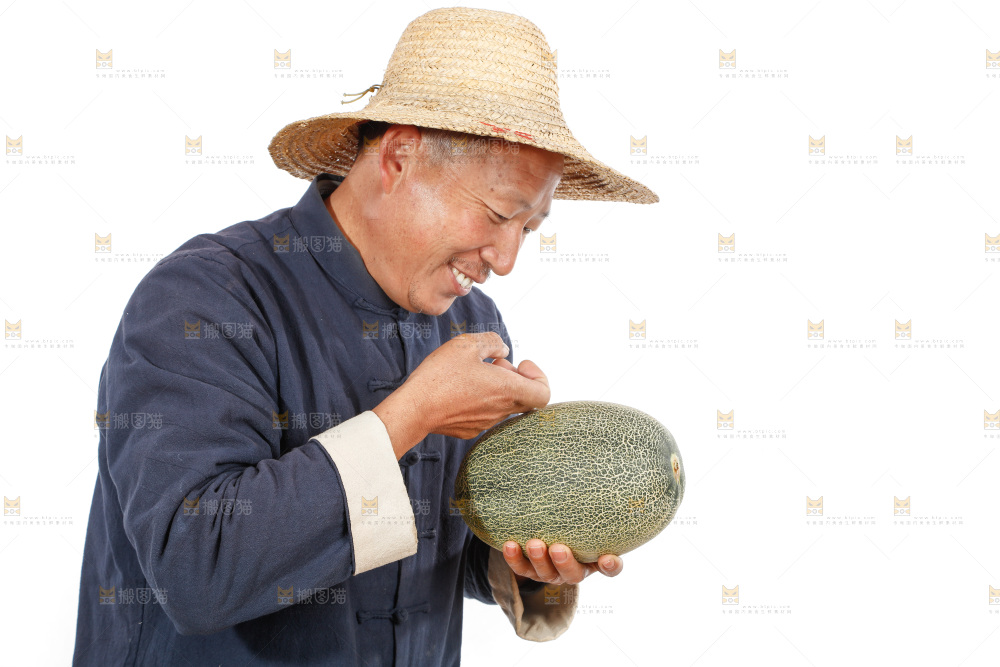 农民手里拿着哈蜜瓜