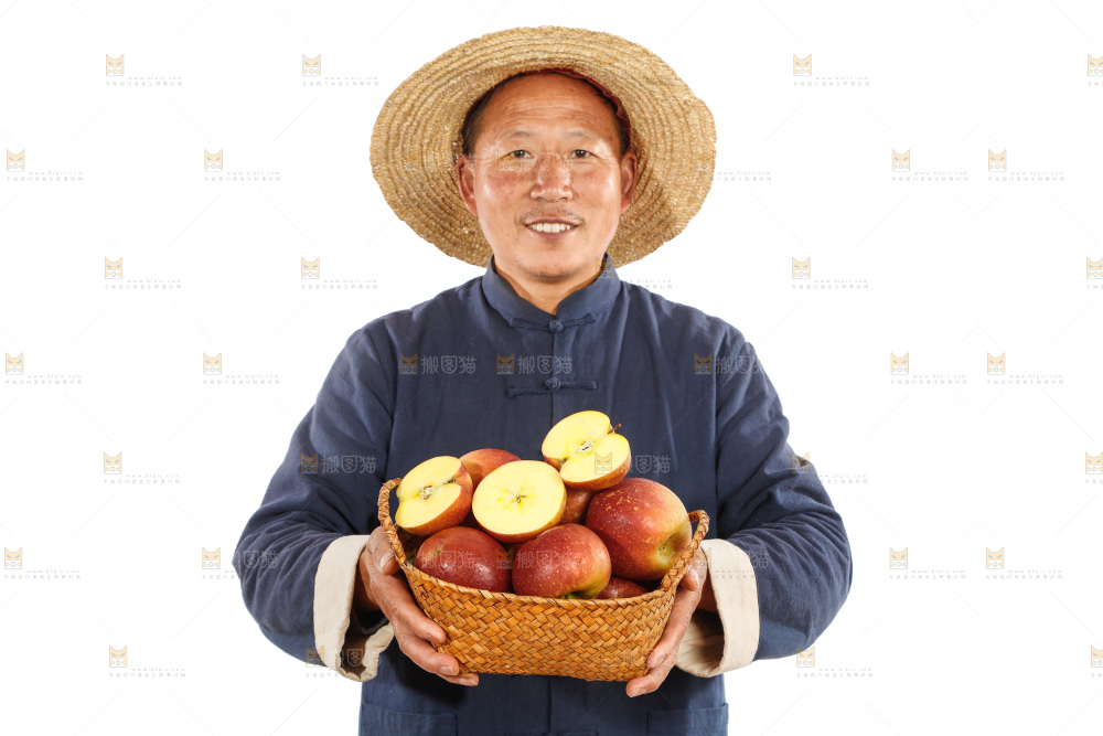 农民手里端着一篮丑苹果