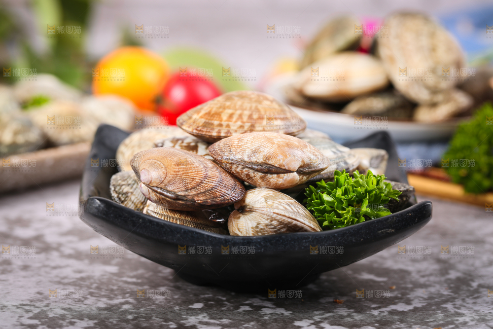 石板上放着一盘花甲