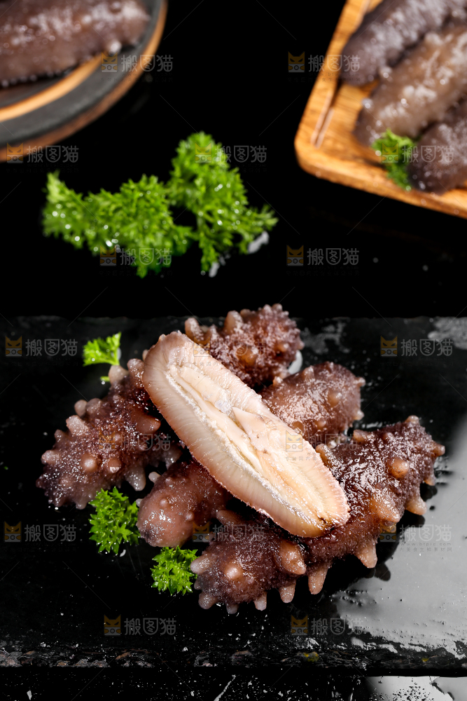 黑石板上的海参