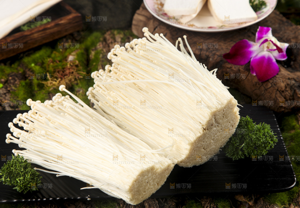黑石板上的金针菇