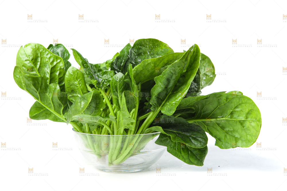 白底上放着菠菜