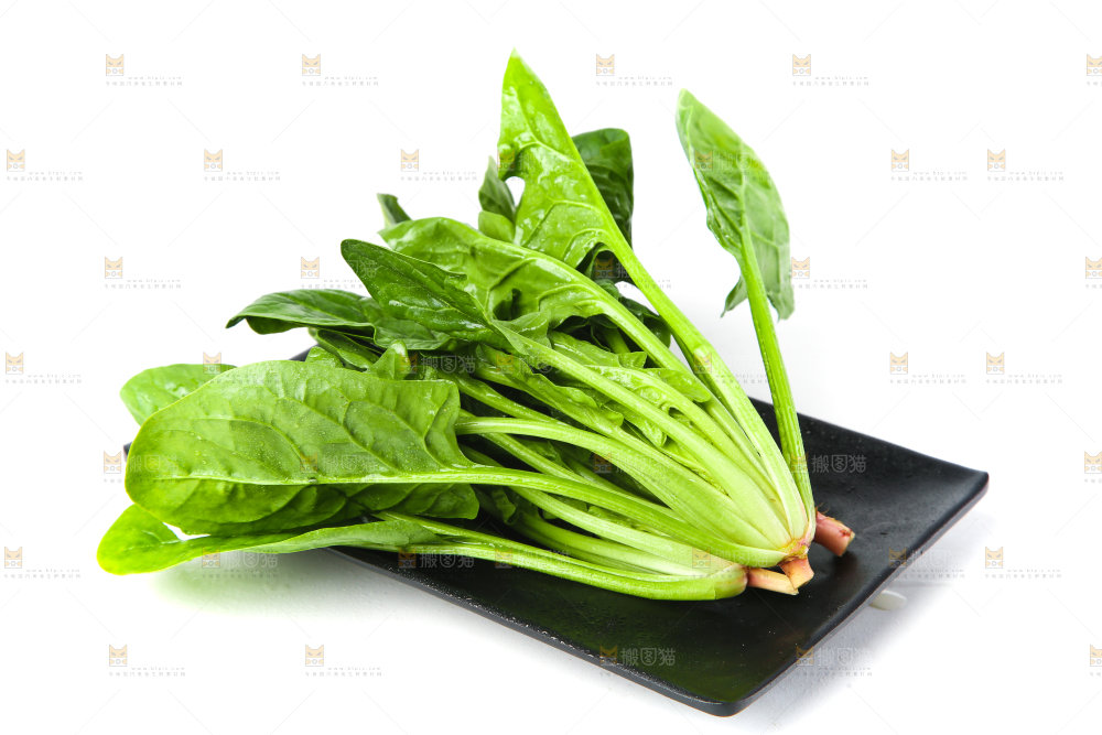 白底上放着菠菜