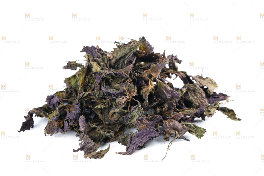 白底上的紫苏叶干