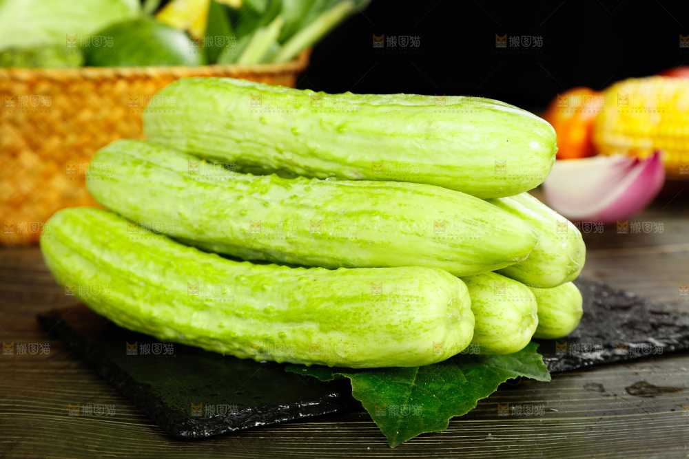 深底上的新鲜白玉黄瓜