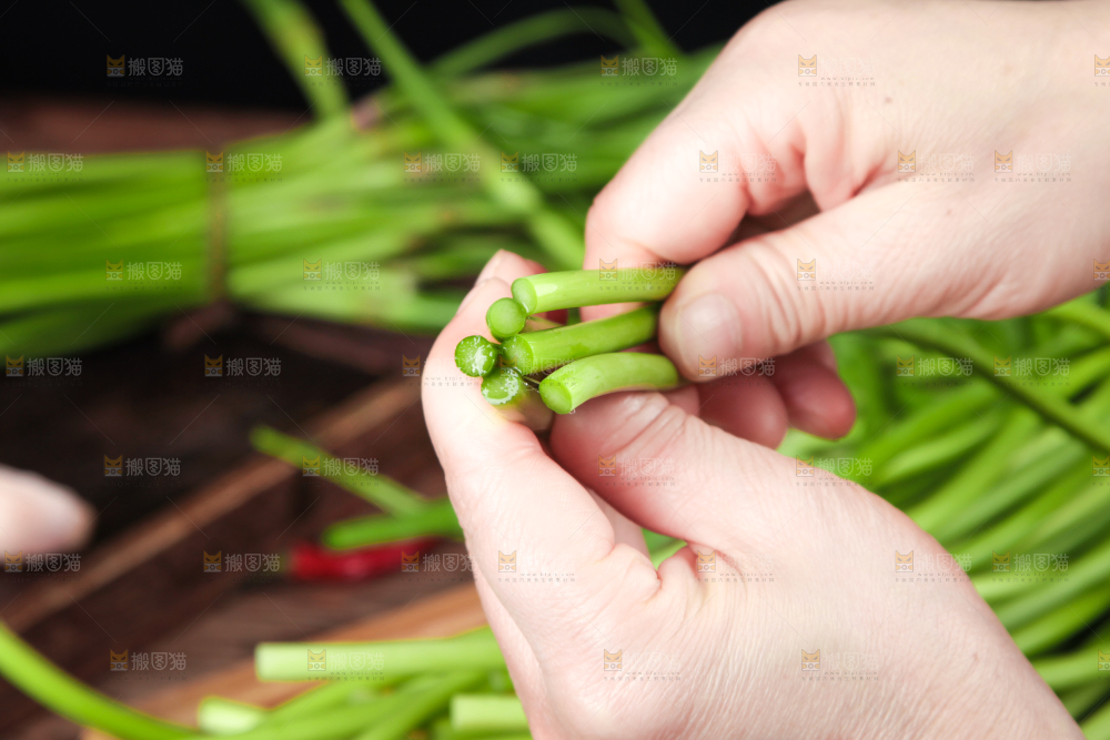 手拿新鲜蒜苔