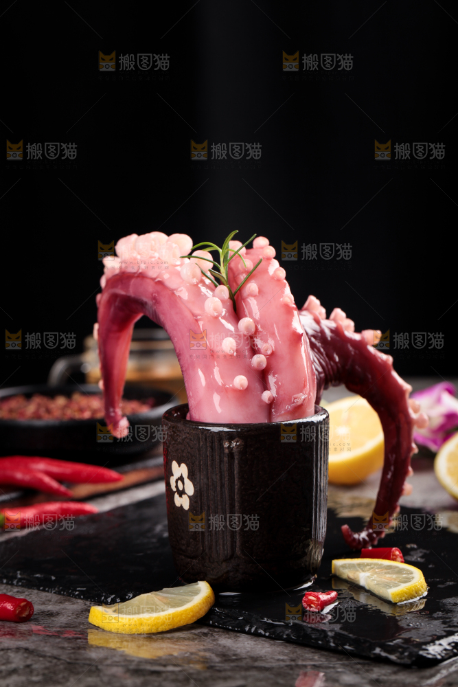 黑石板上的大鱿鱼