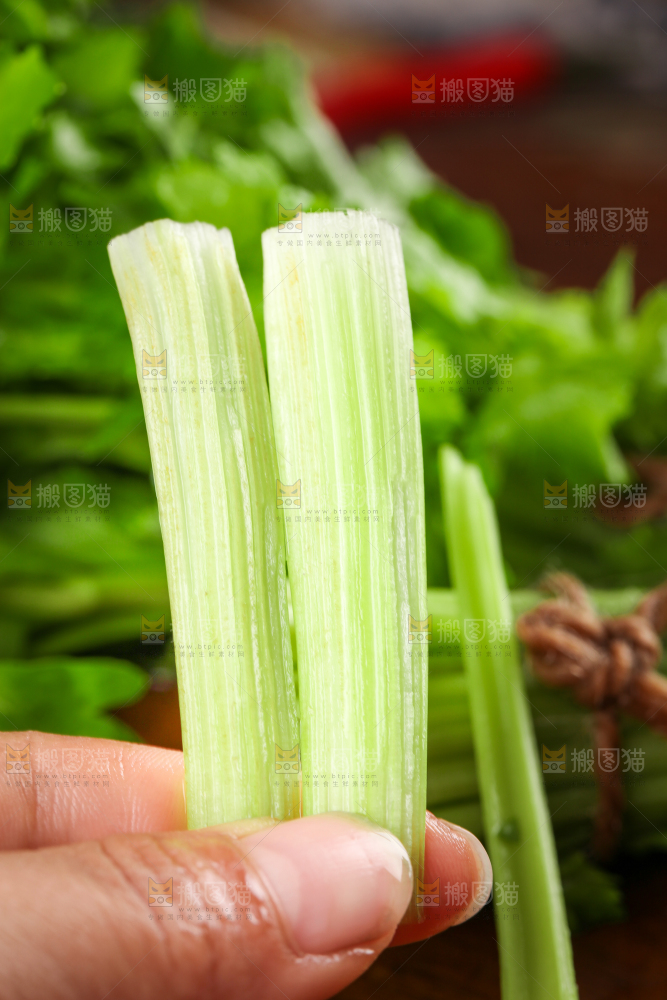 手拿新鲜芹菜杆