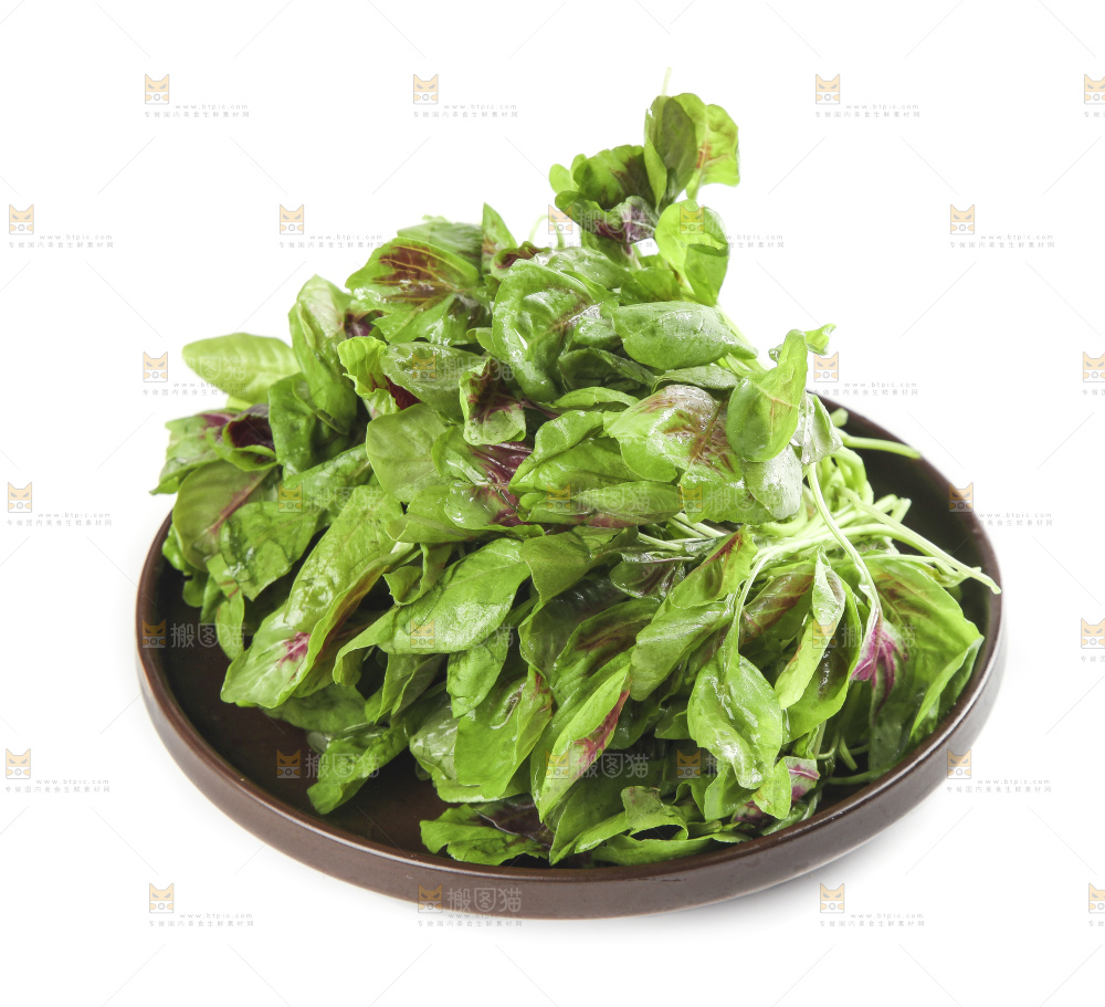 白底上放着一盘红苋菜
