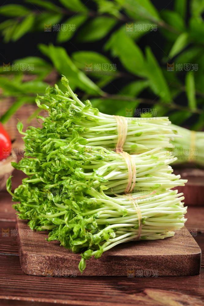 木板上放着豌豆芽