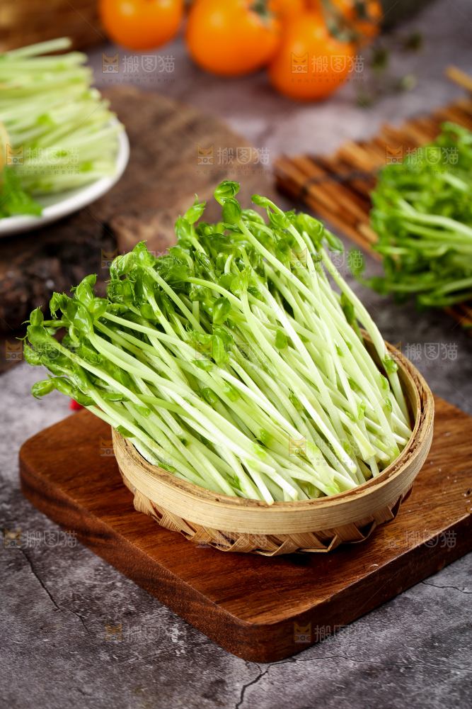 篮子里的豌豆芽苗菜