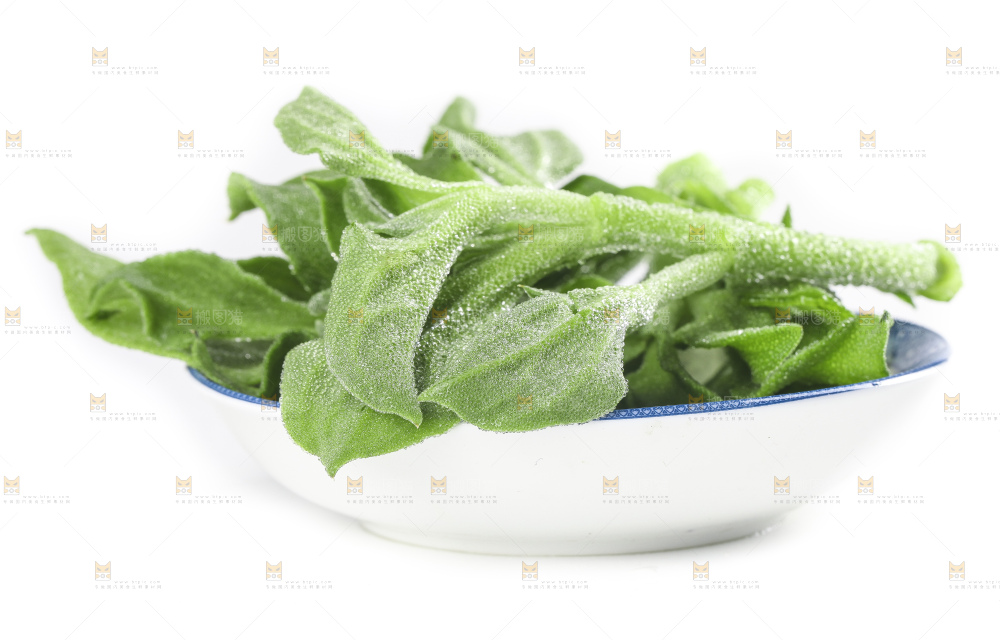 一盘冰草放在白底上