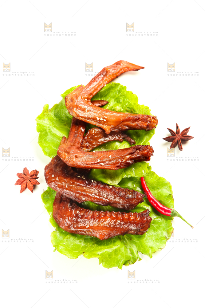 叶子上的香辣鸭翅