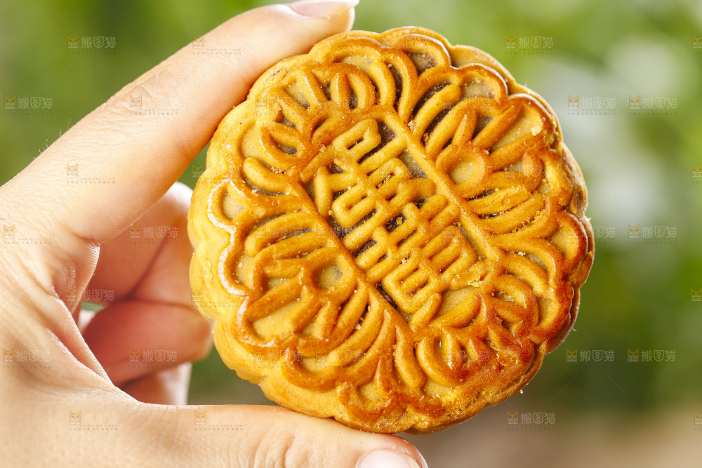 手里拿着上海广式月饼