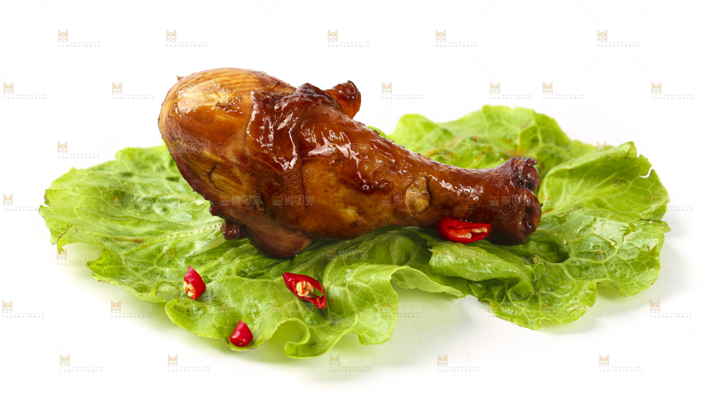叶子上放着红烧鸡腿