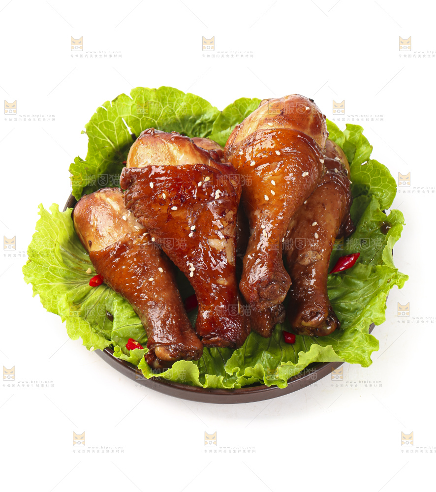 叶子上放着红烧鸡腿