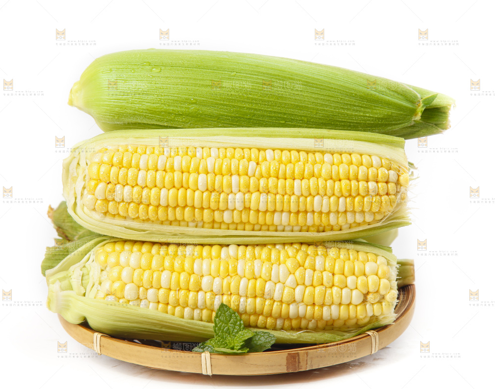白底放着的玉米棒