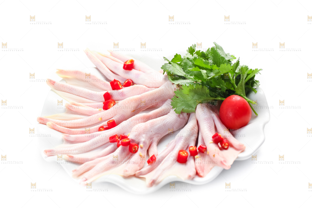 白底上的生鲜鸭脚