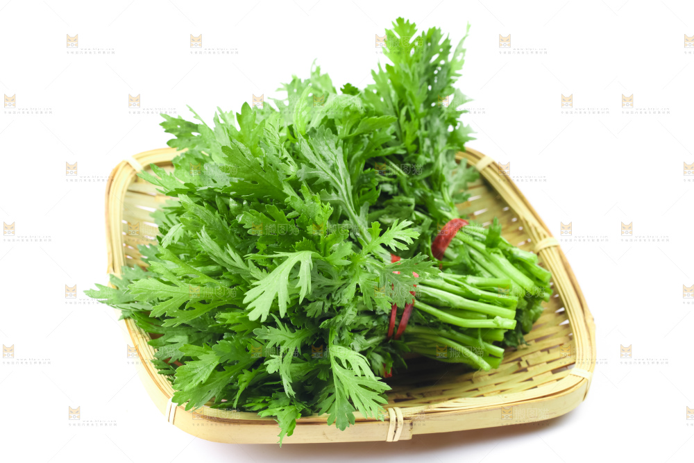 白底上的蓬蒿菜