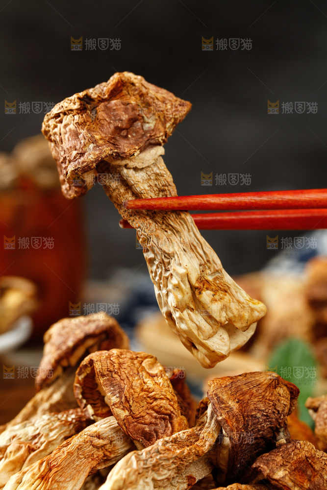 筷子夹着姬松茸