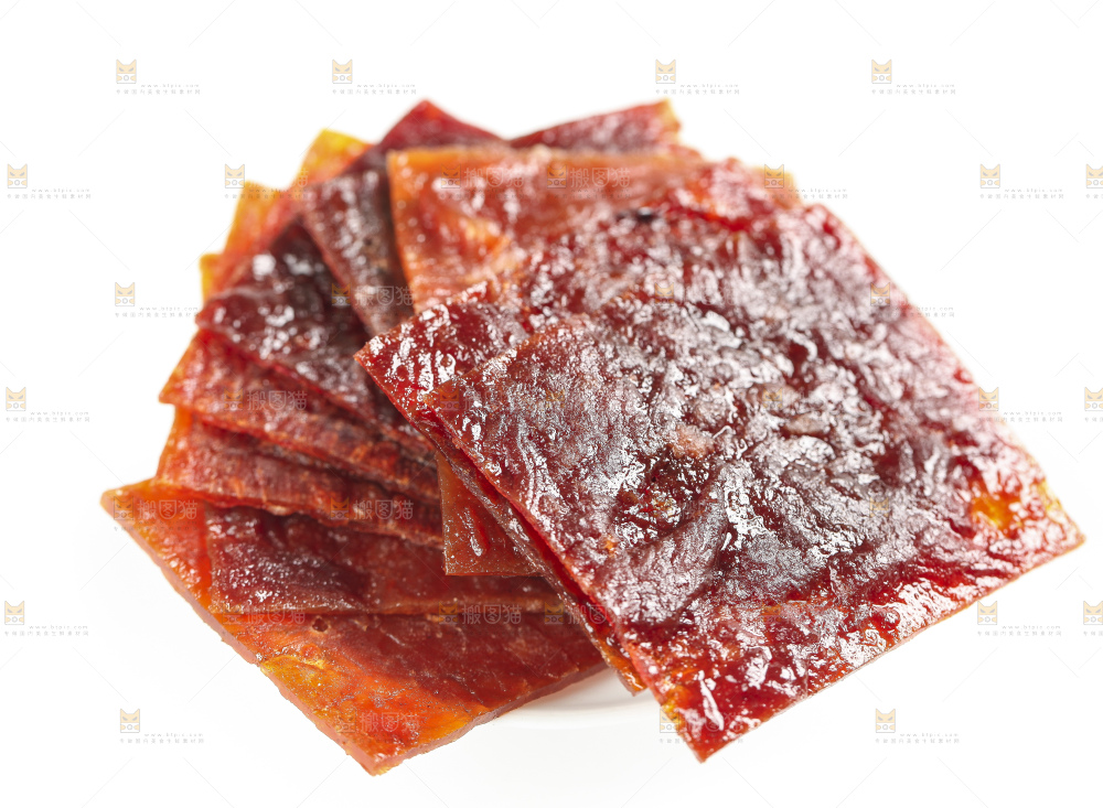 白底上摆放着猪肉脯
