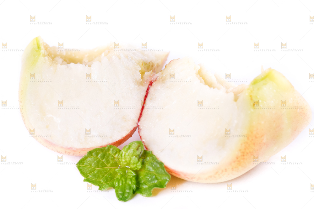 白底上摆放着油蟠桃