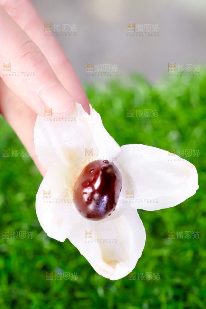 手里拿着剥皮了的荔枝