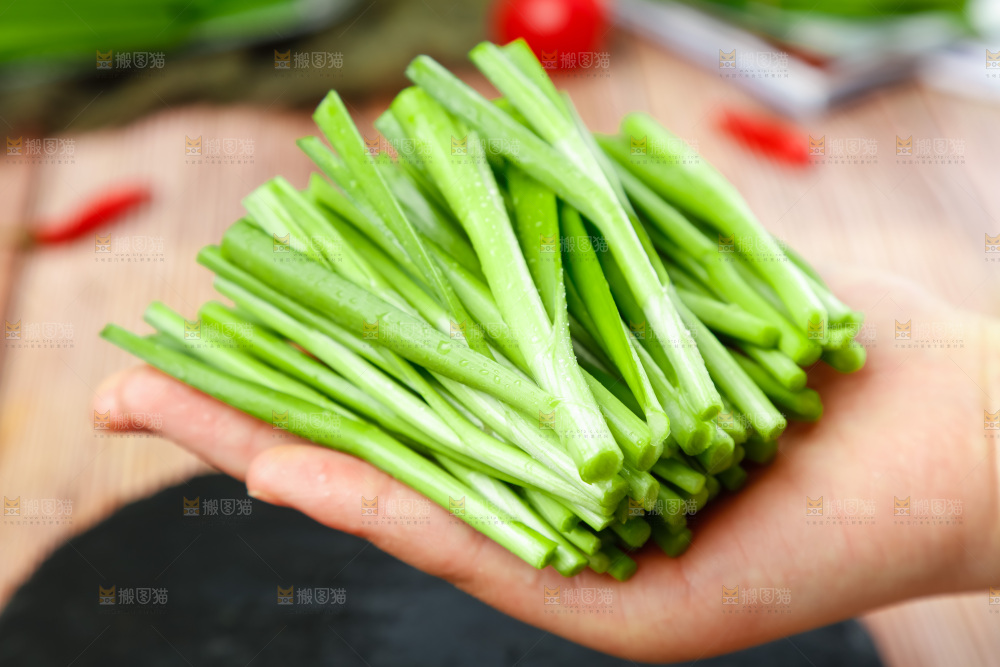 手里拿着一把韭菜