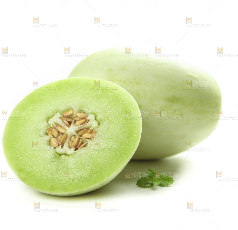 白底上摆放着南汇玉菇甜瓜