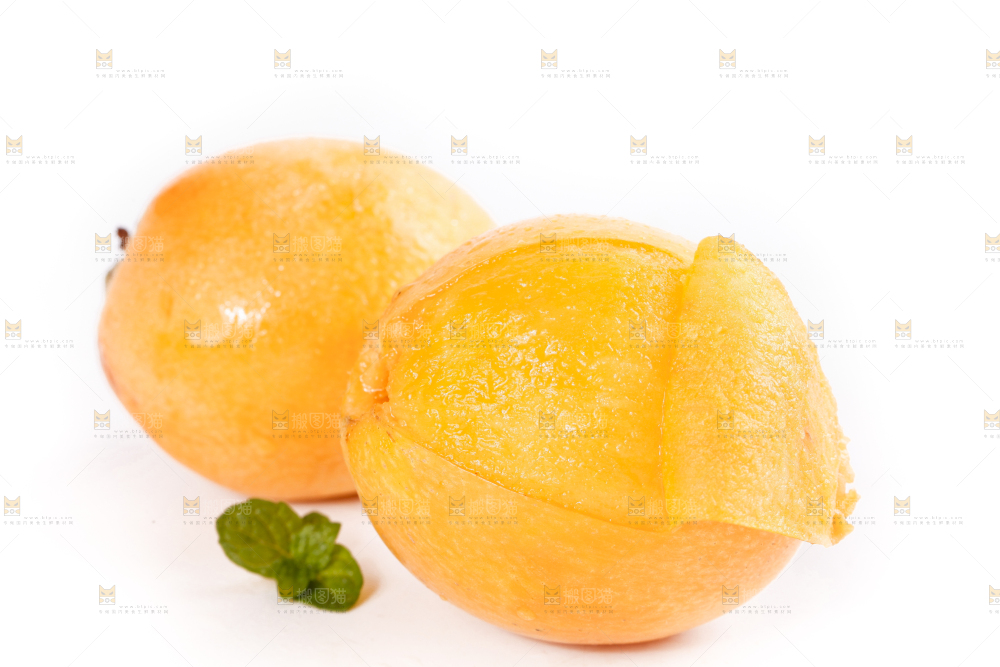 白底上摆放着新鲜枇杷