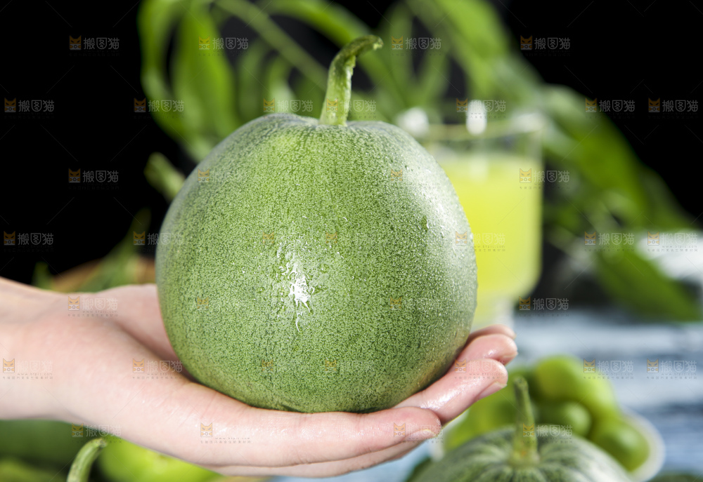 手里拿着绿宝甜瓜