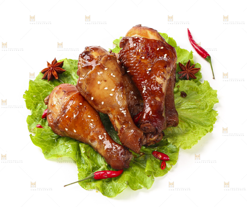 叶子上放着红烧鸡腿